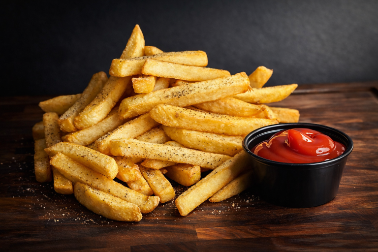 Crispy seasoned fries served with ketchup from a Holland Michigan food truck